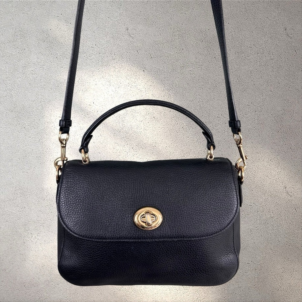 Coach Marlie Top Handle Satchel Black Leather Crossbody Turn Lock Bag C1557